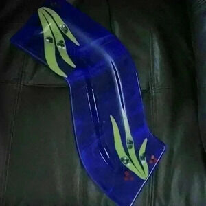 Gorgeous large Kiln Art platter from Nova Scotia in a Lilly Pad design in cobalt